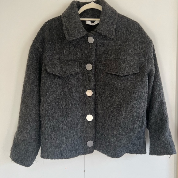 Mango Dark Grey Buttoned Short Coat Jacket - Picture 6 of 9